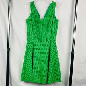 Women's Sharagano Kelly Green Eyelet V Neck & Back Dress